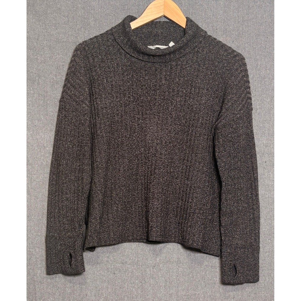 Athleta Womens Ribbed Transit Turtleneck Sweater Charcoal Gray Thumbhole Large